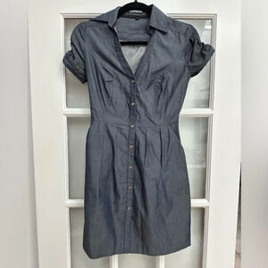 Express | Vintage Y2K Denim Blue Button Down Short Sleeve Dress Size 0 XXS